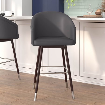 FLASH FURNITURE 30" Gray LeatherSoft Barstool with Wooden Legs AY-1928-30-GY-GG